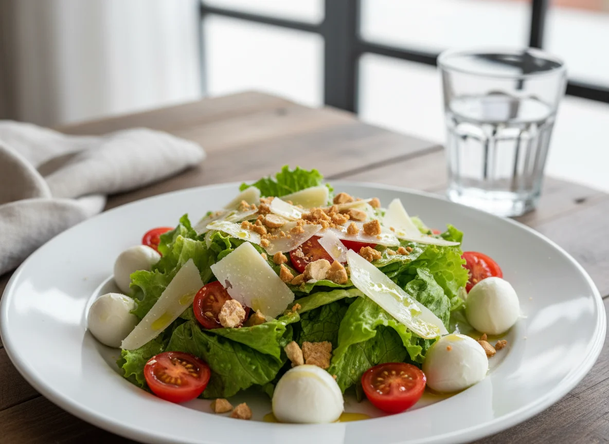 Salada com queijo e doce de amendoim photo