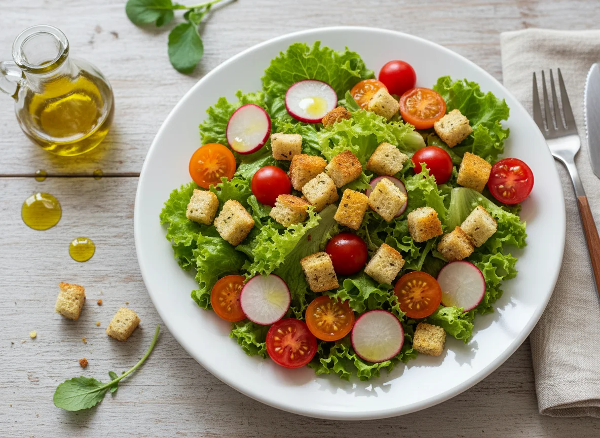 Salada com rabanetes e croutons photo