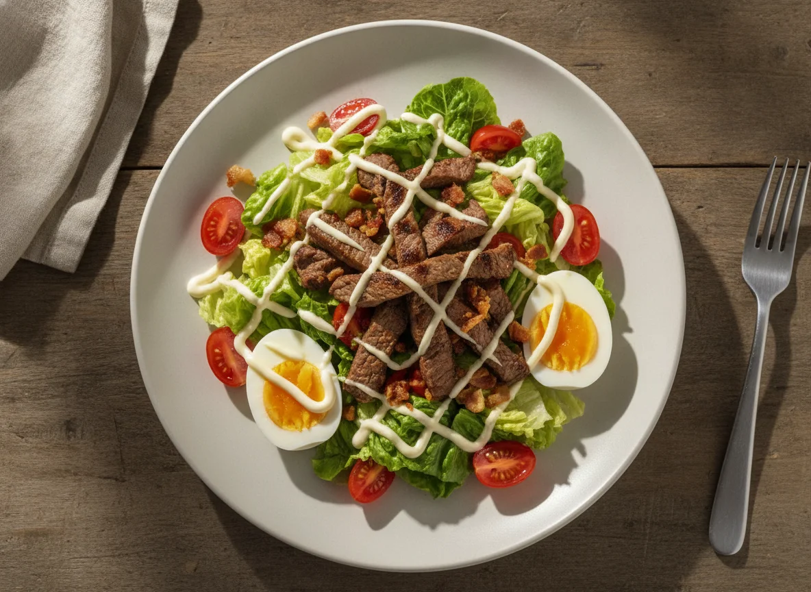Salada com Tiras de Carne e Ovo photo