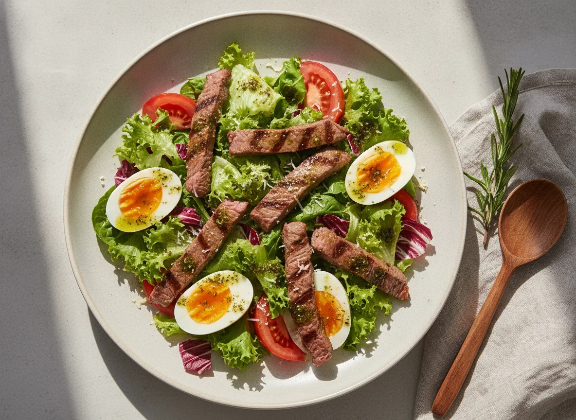 Salada com Tiras de Carne e Ovo Cozido photo