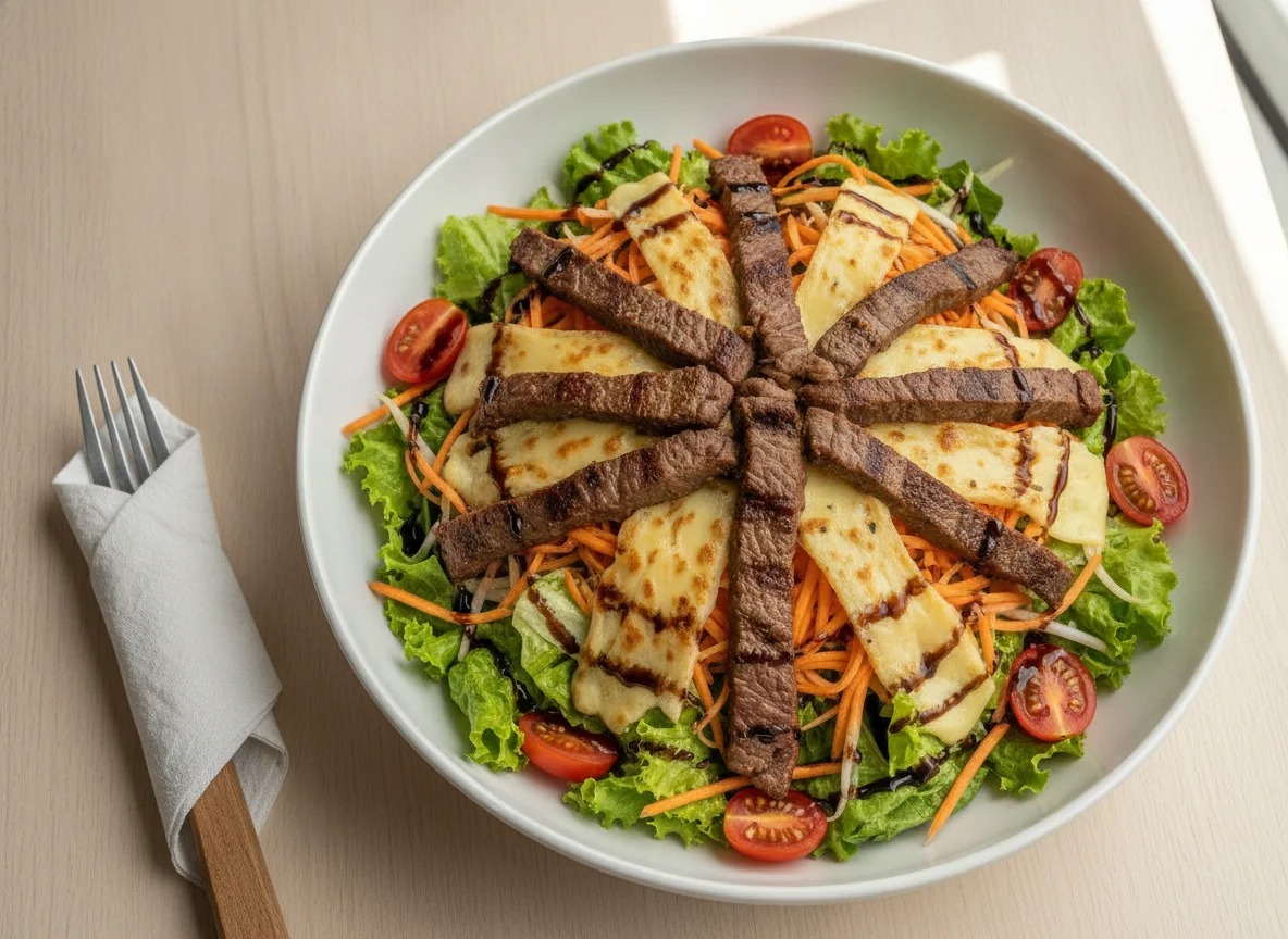 Salada com Tiras de Carne e Queijo photo