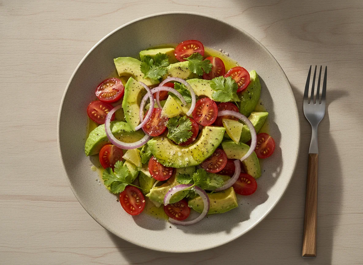 Salada de Abacate com Tomate e Cebola Roxa photo