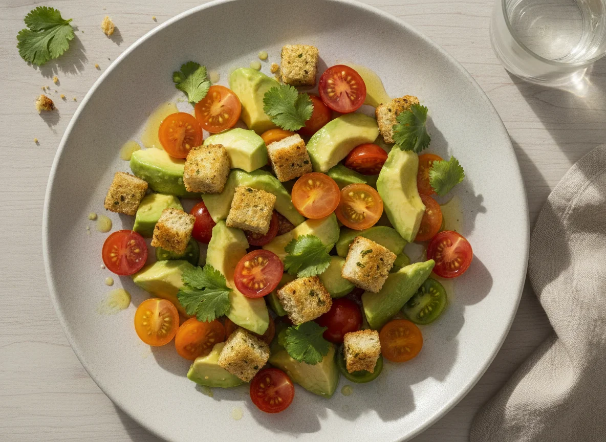 Salada de Abacate, Tomate e Croutons photo