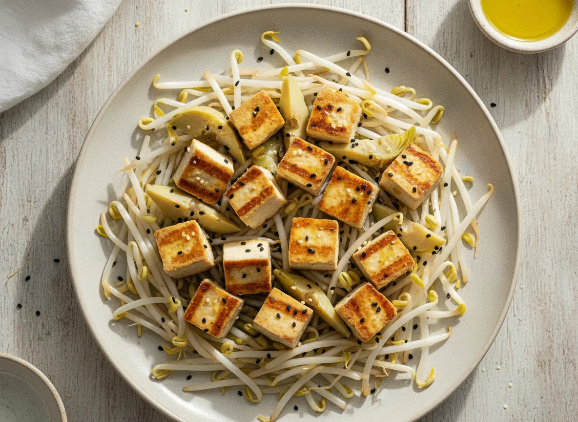 Salada de Alcachofra, Tofu e Broto de Feijão photo