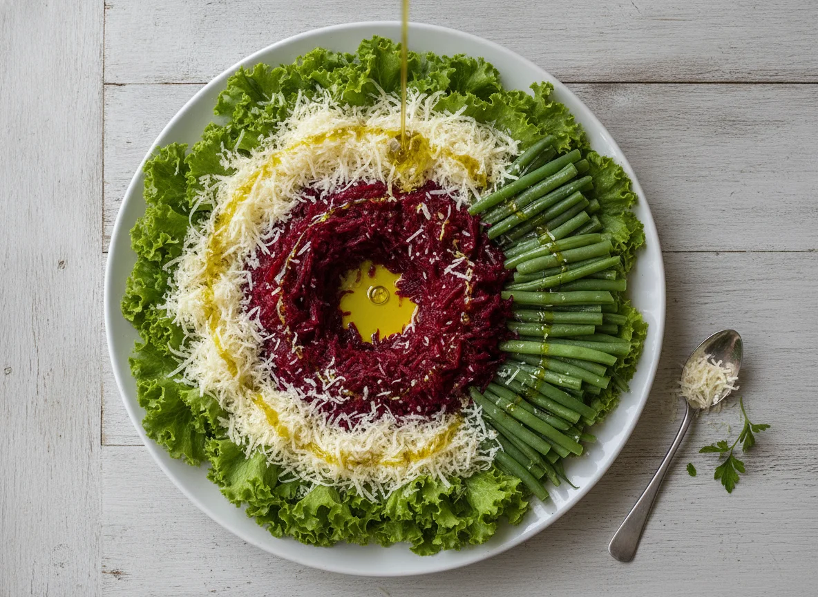 Salada de Alface, Beterraba, Vagem e Queijo Ralado photo