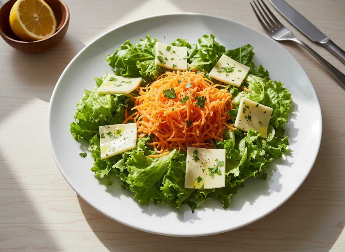 Salada de alface, cenoura e queijo photo