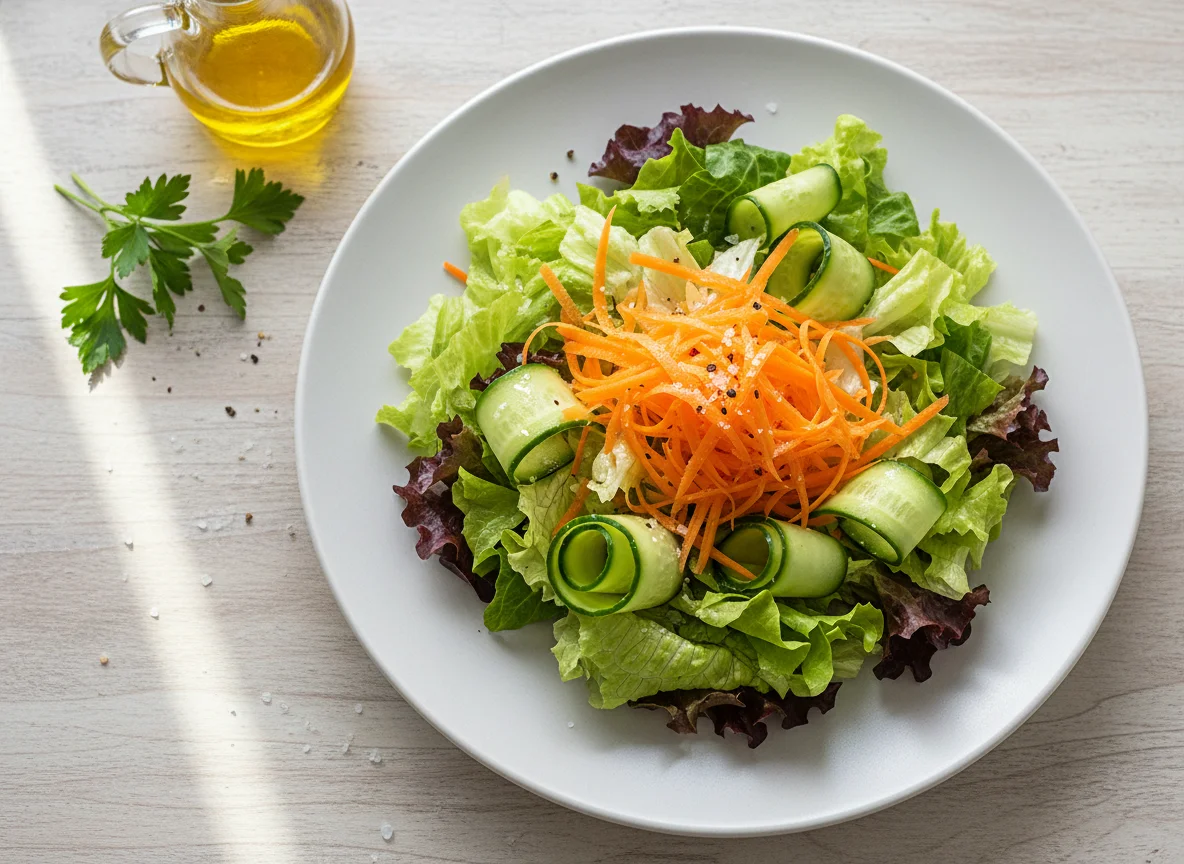 Salada de alface com cenoura e pepino photo