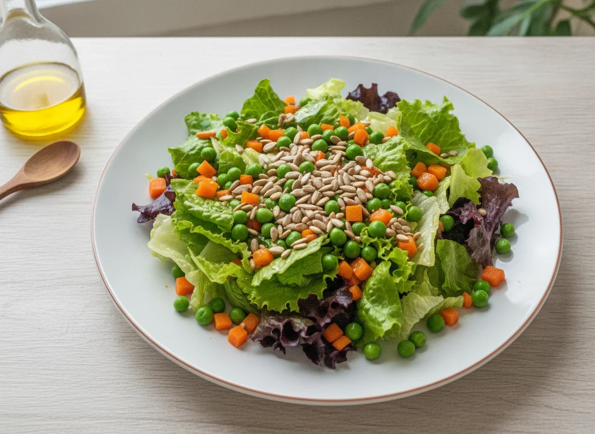 Salada de Alface com Cenoura, Ervilha e Sementes de Girassol photo