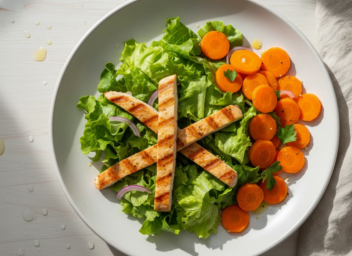 Salada de alface com frango e cenoura photo