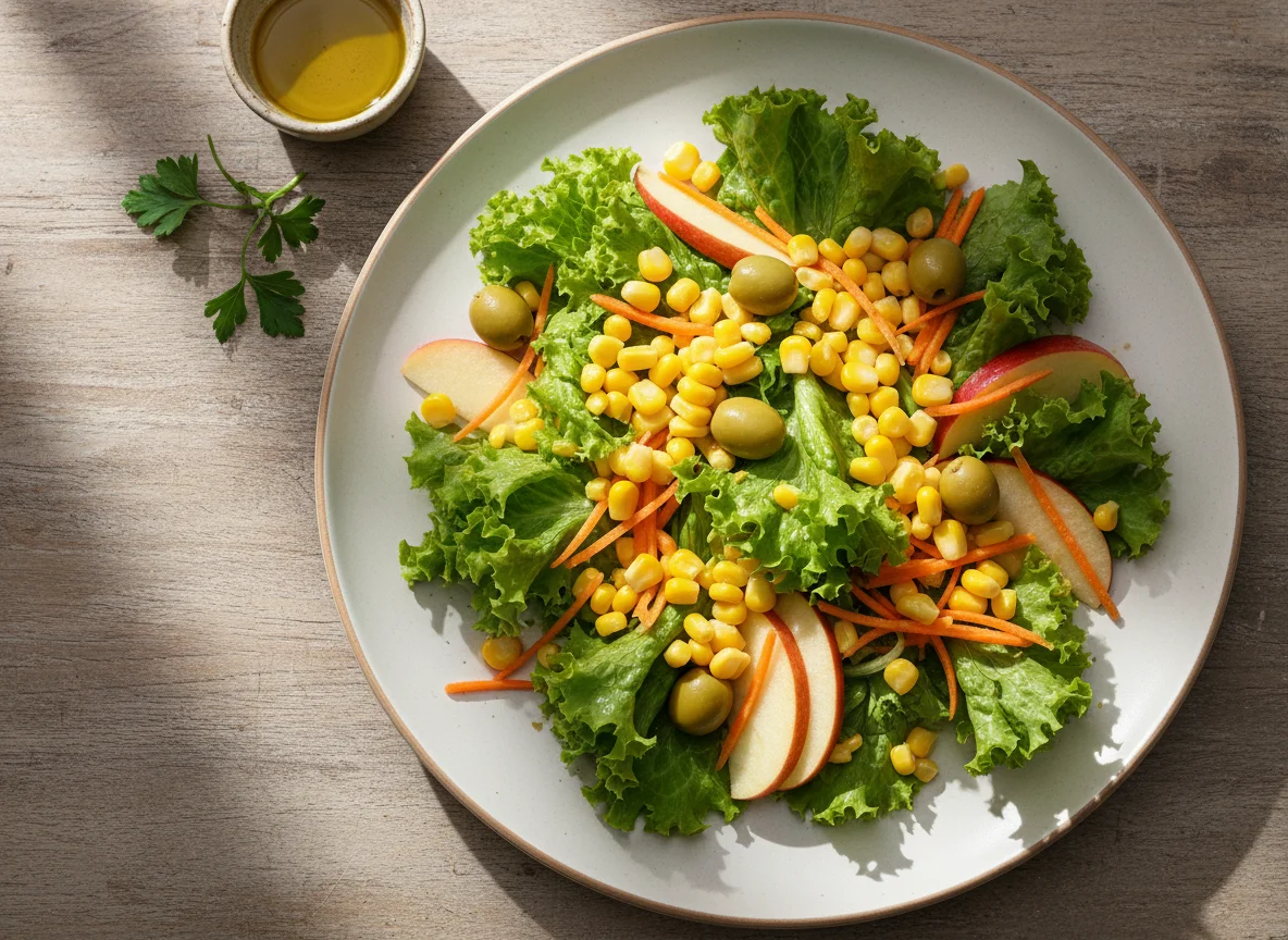 Salada de alface com milho e cenoura photo