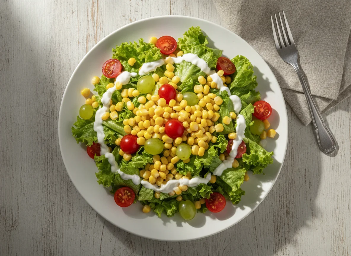 Salada de Alface com Milho, Tomate e Molho Branco photo