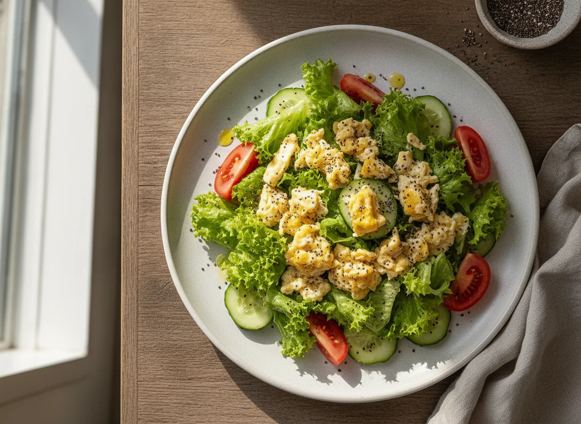 Salada de Alface com Ovos Mexidos e Chia photo