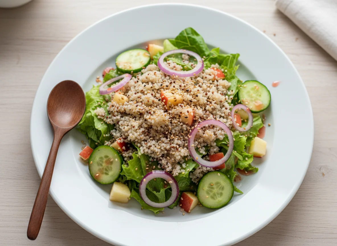 Salada de alface com quinoa e pepino photo