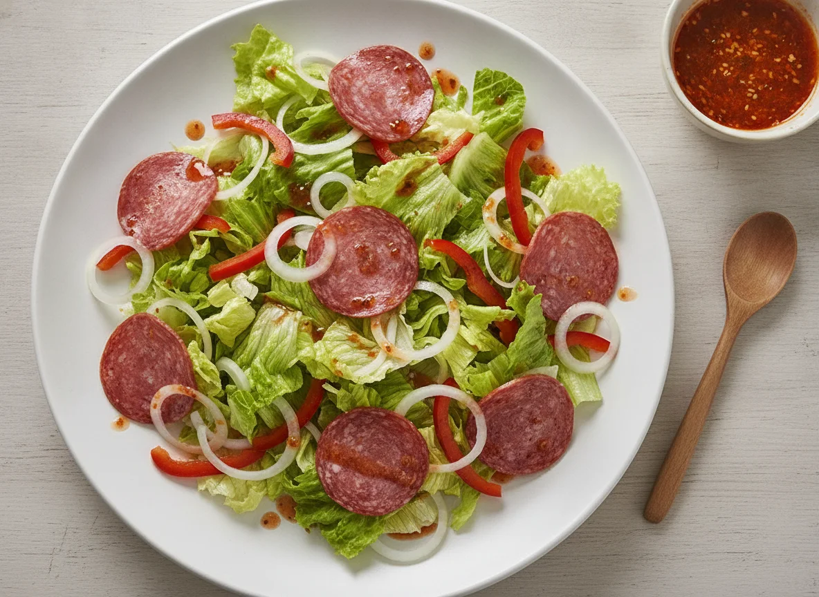 Salada de Alface com Salame e Cebola photo