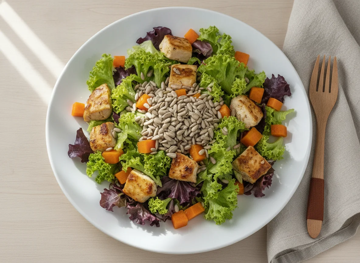 Salada de Alface com Sementes de Girassol, Frango e Cenoura photo