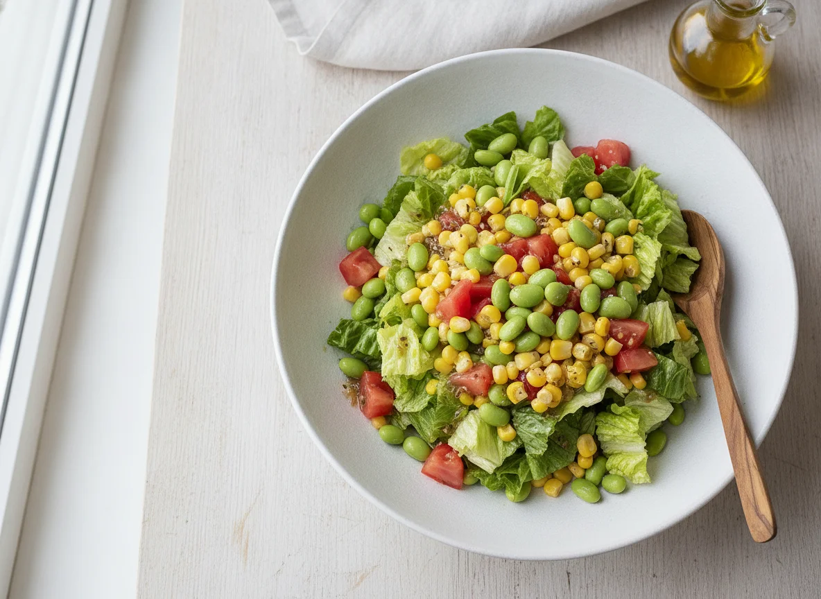 Salada de Alface com Soja, Milho e Tomate photo