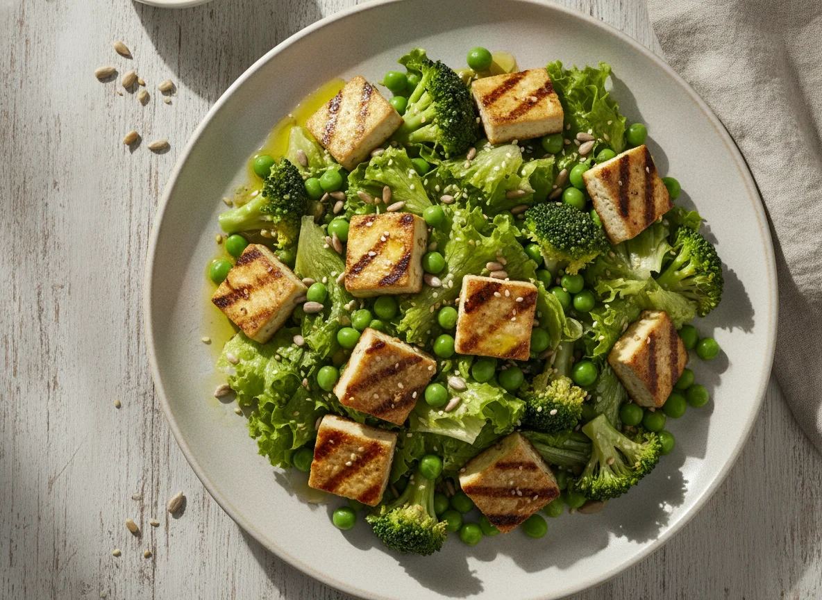 Salada de Alface com Tofu Grelhado e Sementes photo