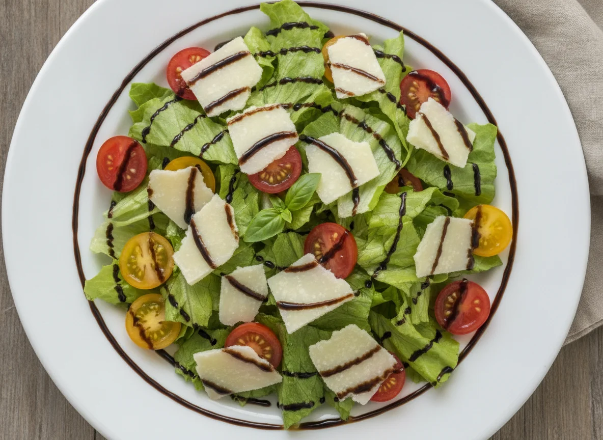 Salada de Alface com Tomate Cereja, Queijo e Redução de Balsâmico photo