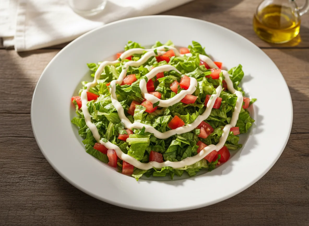 Salada de alface com tomate e molho photo