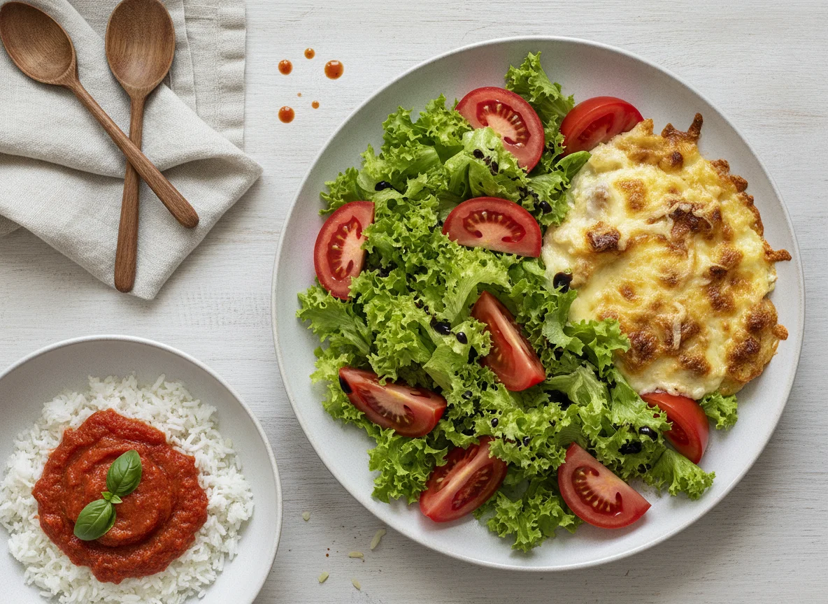 Salada de Alface e Tomate com Gratinado de Queijo photo