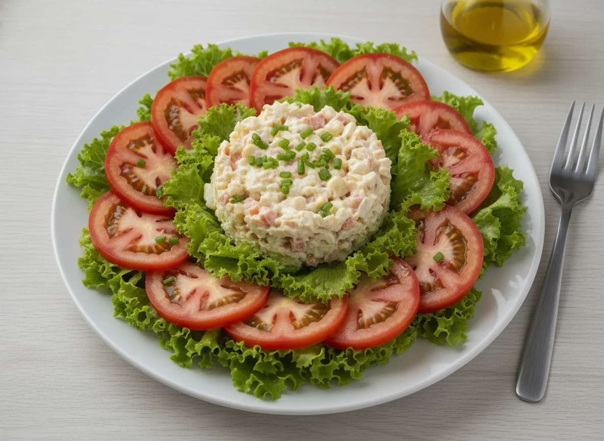 Salada de Alface e Tomate com Salpicão de Frango photo