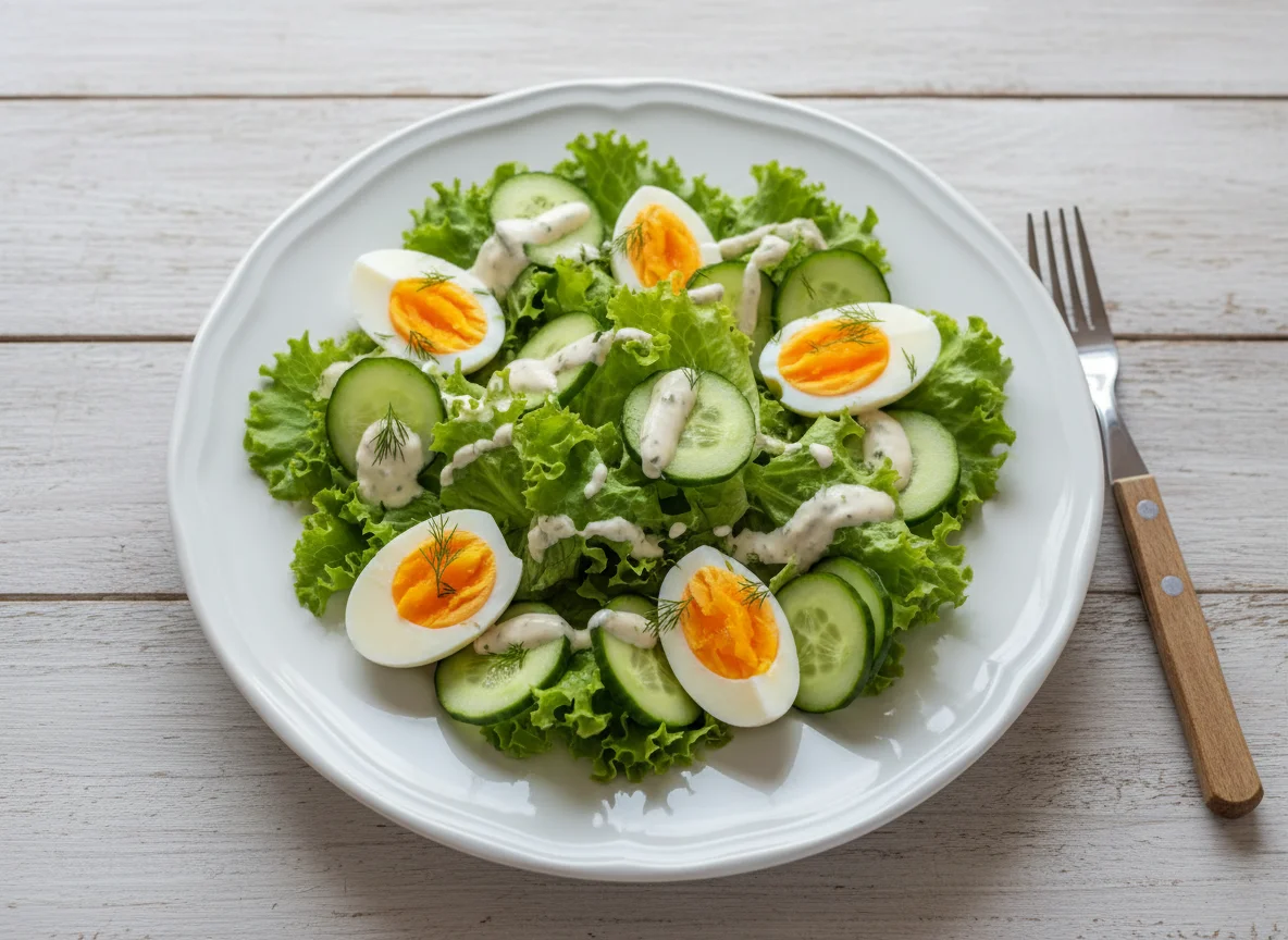 Salada de alface, pepino e ovo photo
