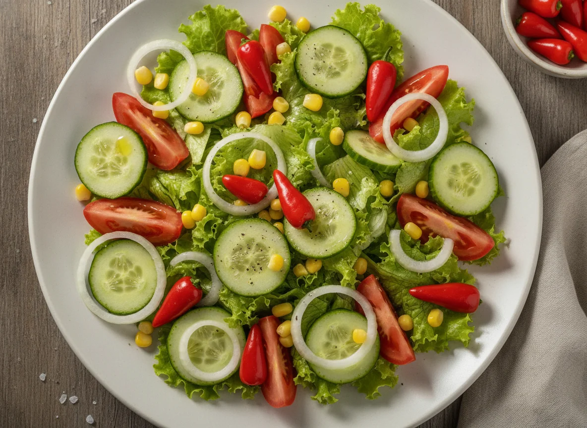 Salada de Alface, Pepino, Tomate e Pimenta Biquinho photo