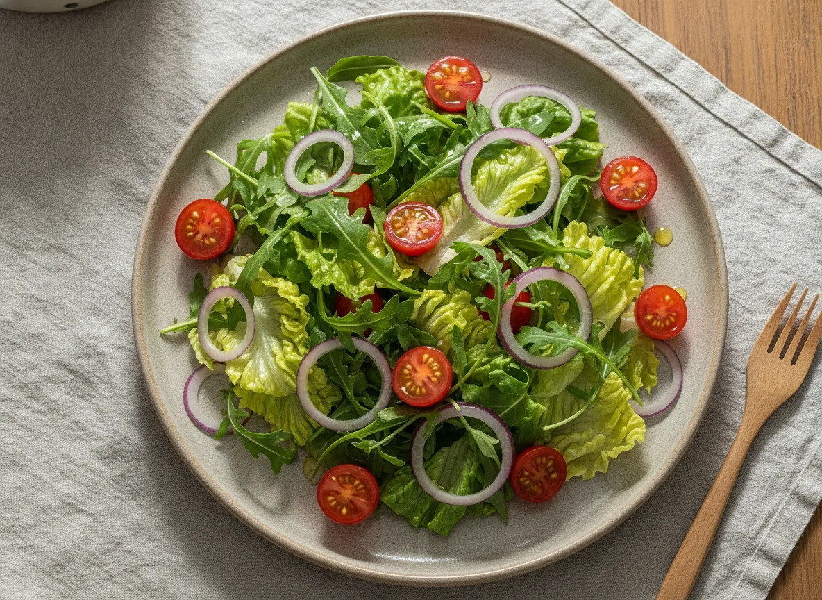 Salada de Alface, Rúcula, Tomate Cereja e Cebola Roxa photo