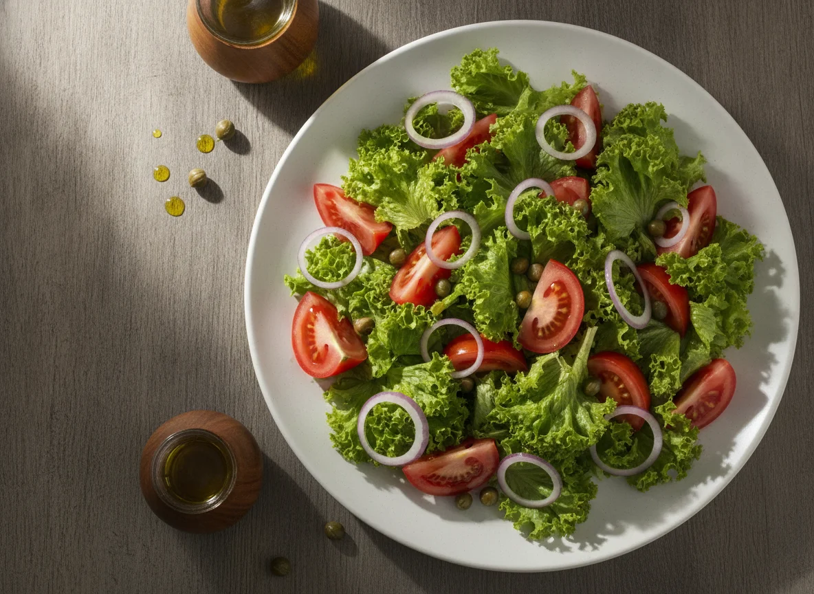 Salada de Alface, Tomate, Cebola Roxa e Alcaparras photo