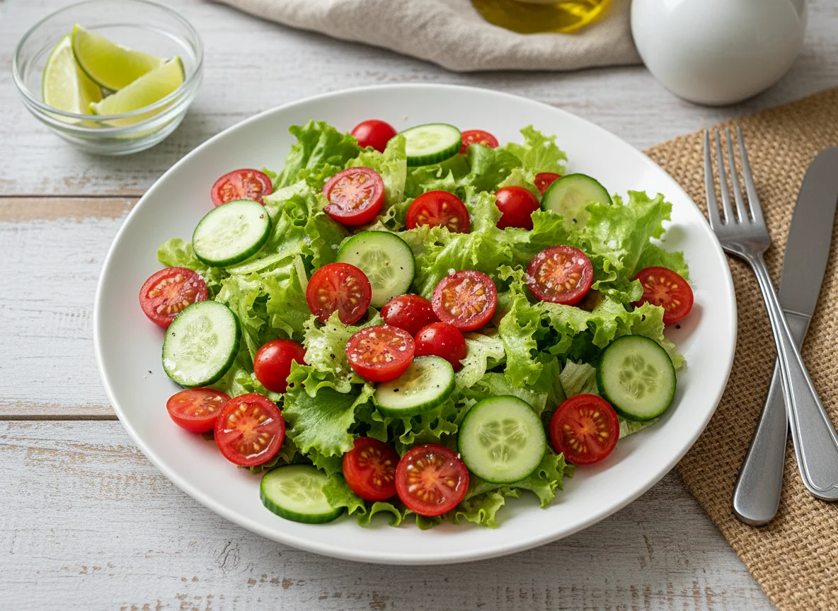 Salada de alface, tomate cereja e pepino photo