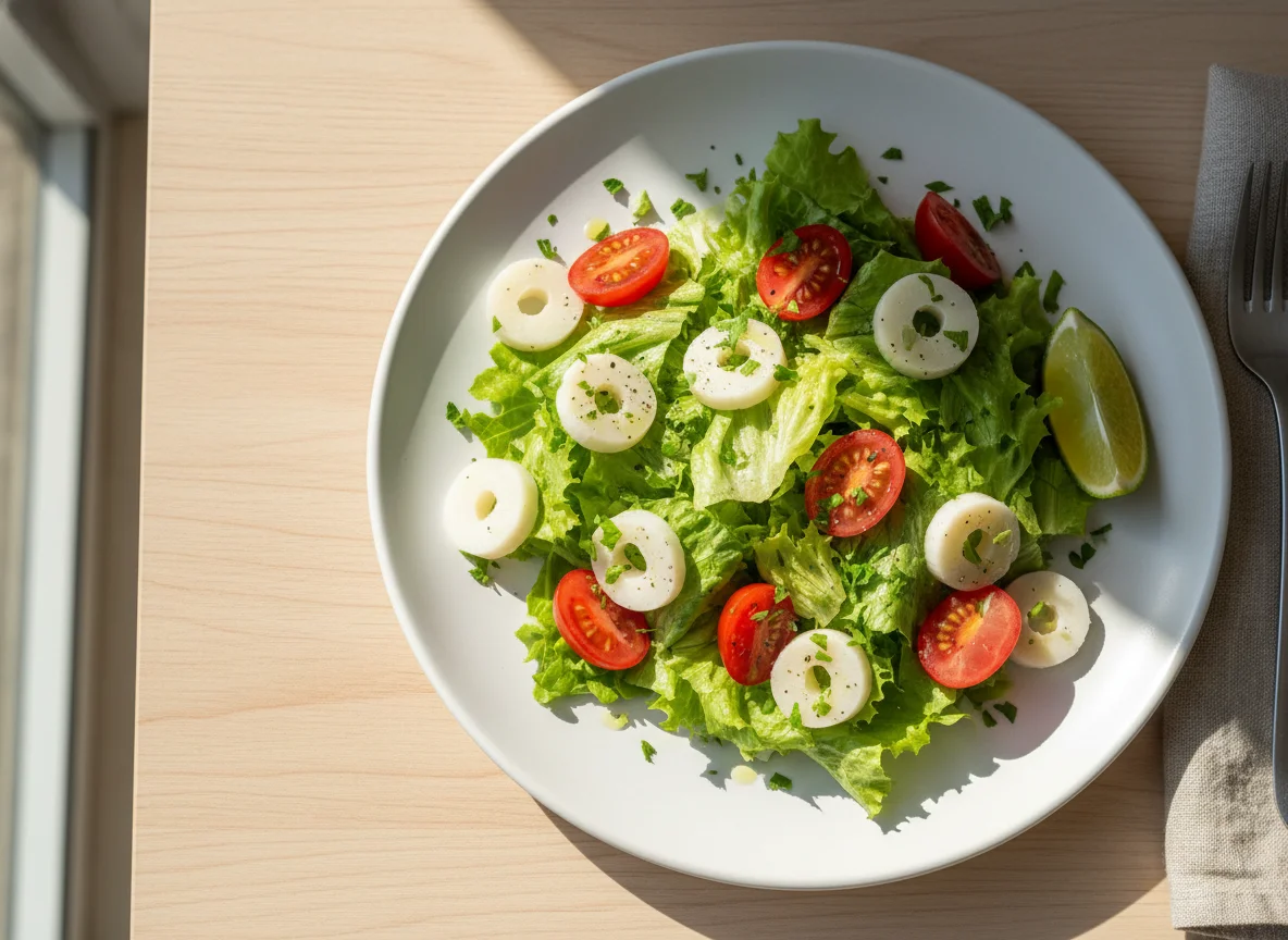 Salada de alface, tomate e palmito photo