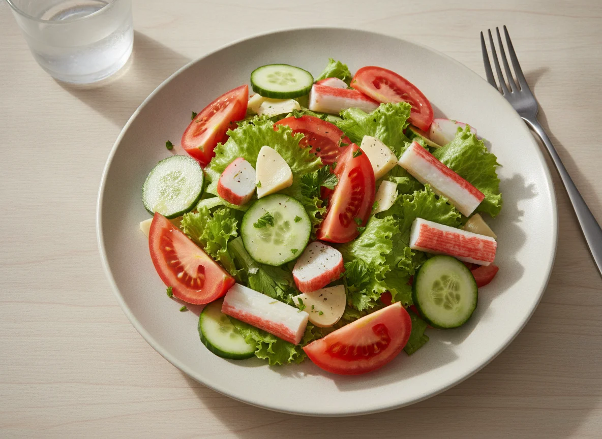 Salada de Alface, Tomate, Pepino e Kani-kama photo