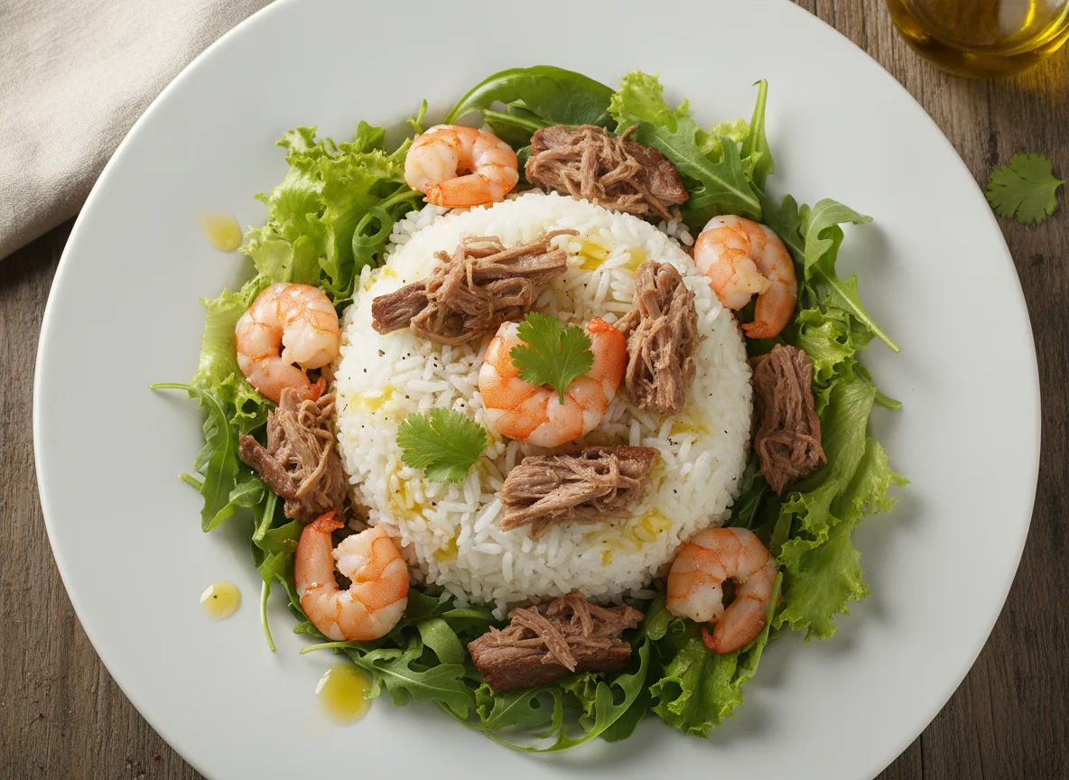 Salada de Arroz com Camarão e Carne photo