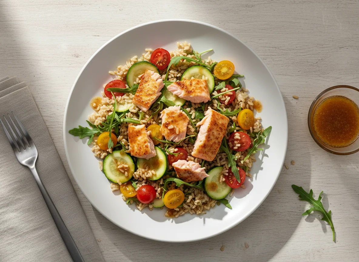 Salada de Arroz com Legumes e Salmão photo