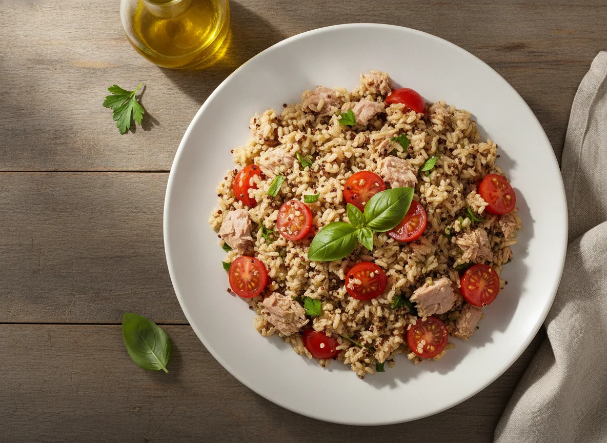 Salada de Arroz Integral com Atum e Tomate Cereja photo