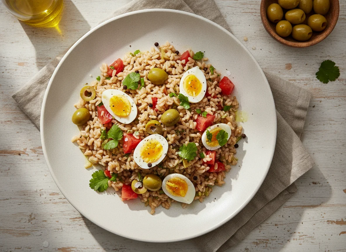 Salada de Arroz Integral com Ovos e Azeitonas photo