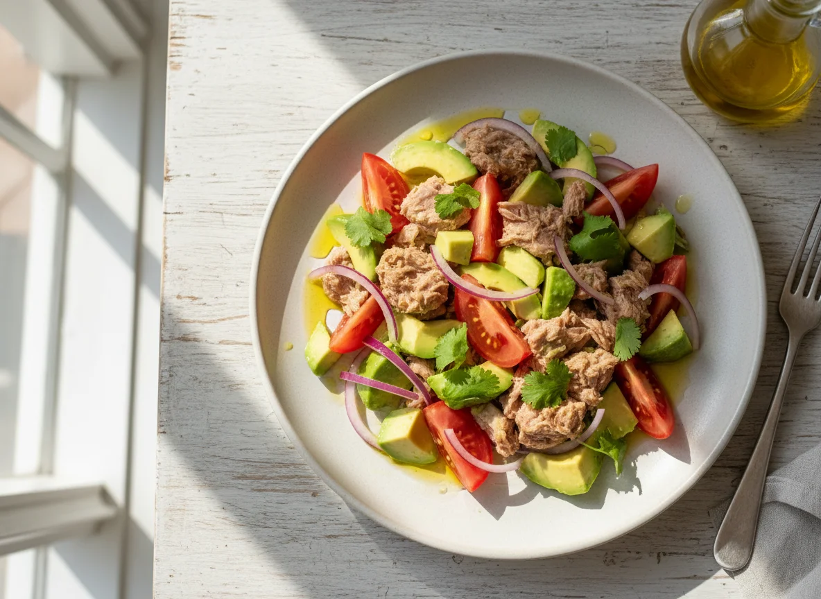 Salada de atum com abacate e tomate photo