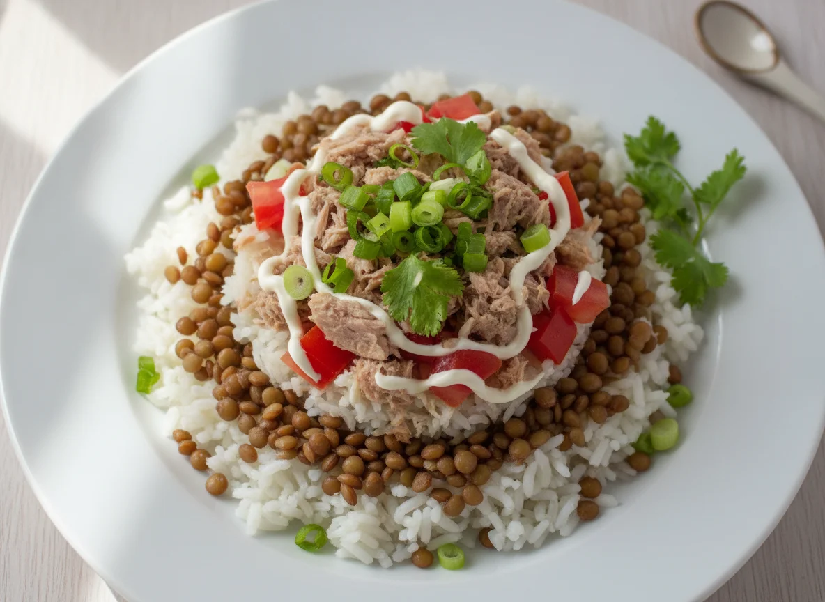 Salada de atum com arroz e lentilha photo