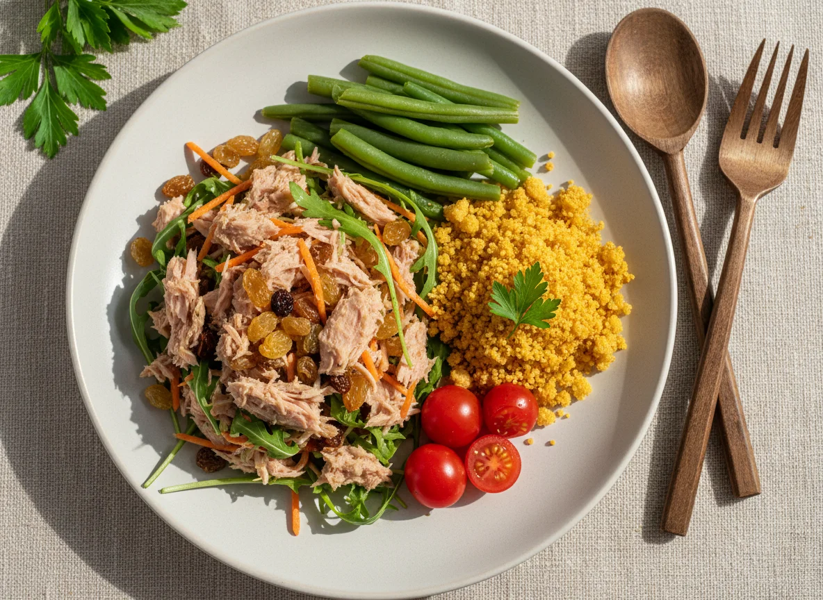Salada de atum com farofa e legumes photo