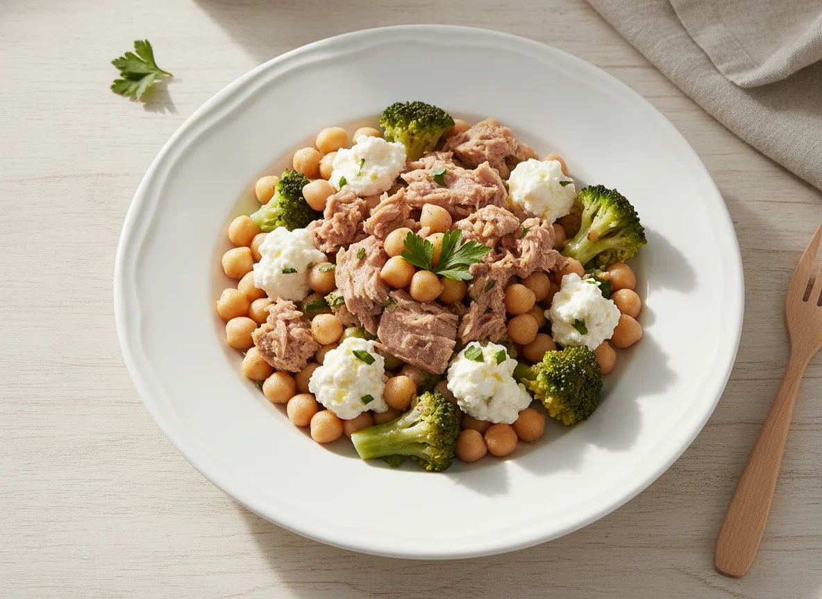 Salada de Atum com Grão-de-Bico, Brócolos e Queijo Cottage photo