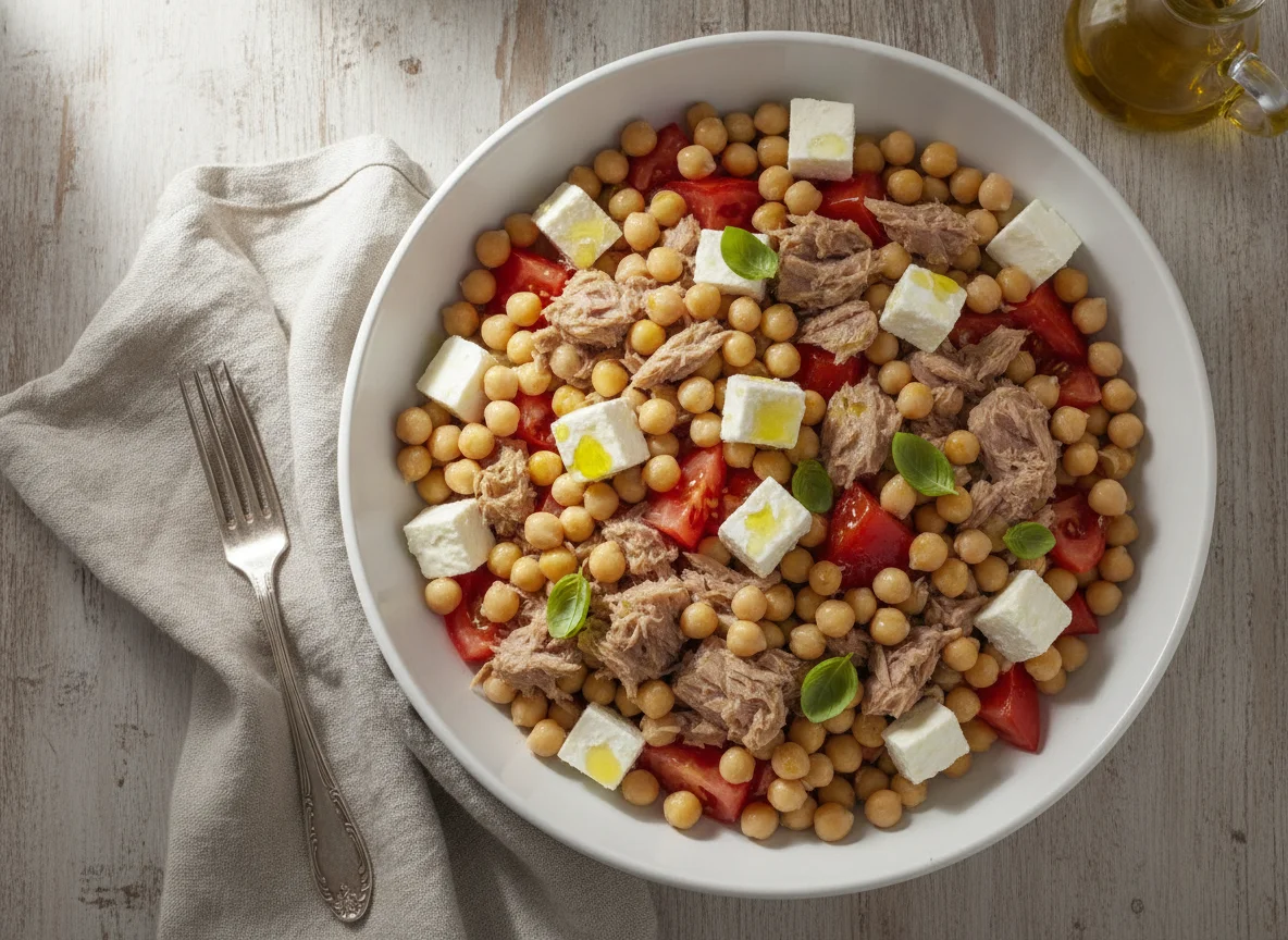 Salada de Atum com Grão-de-Bico, Queijo Fresco e Tomate photo