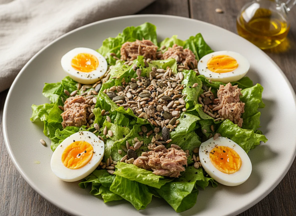 Salada de atum com ovos e sementes photo