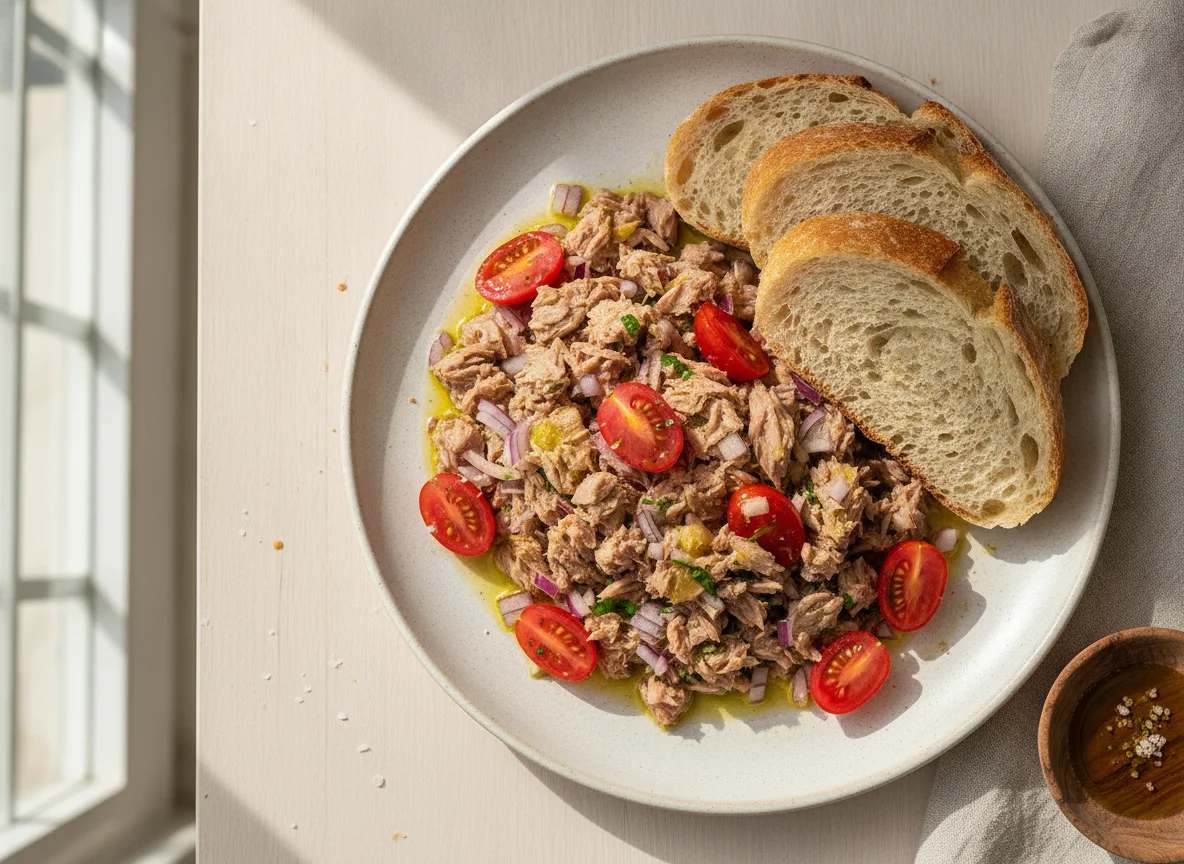Salada de atum com pão de fermentação natural photo