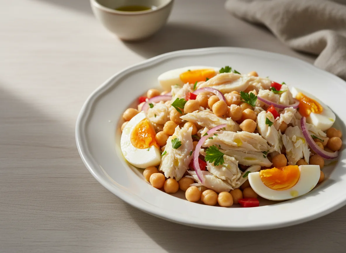 Salada de Bacalhau com Grão-de-Bico e Ovo Cozido photo