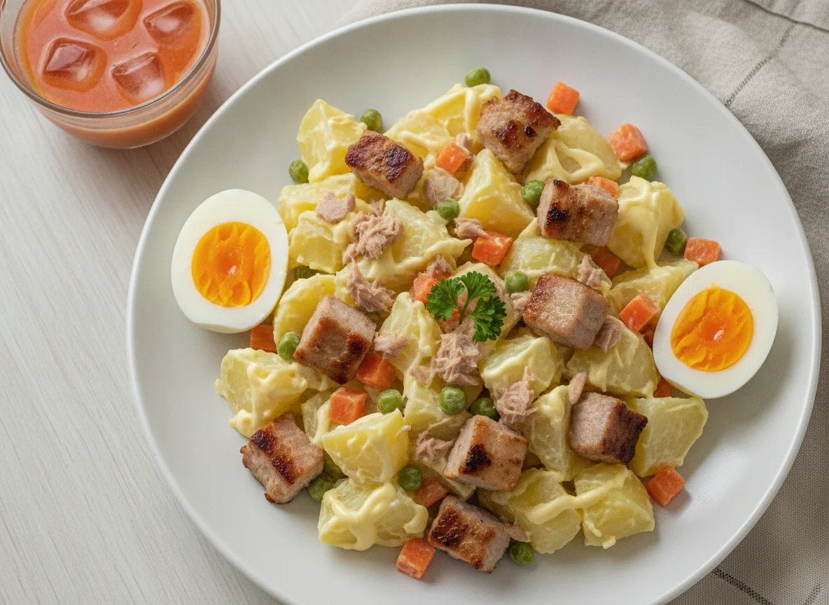 Salada de Batata com Atum e Carne de Porco photo