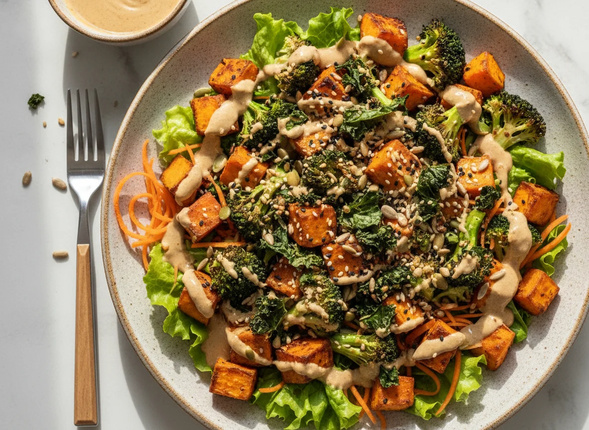 Salada de Batata Doce Assada com Brócolis e Tofu photo