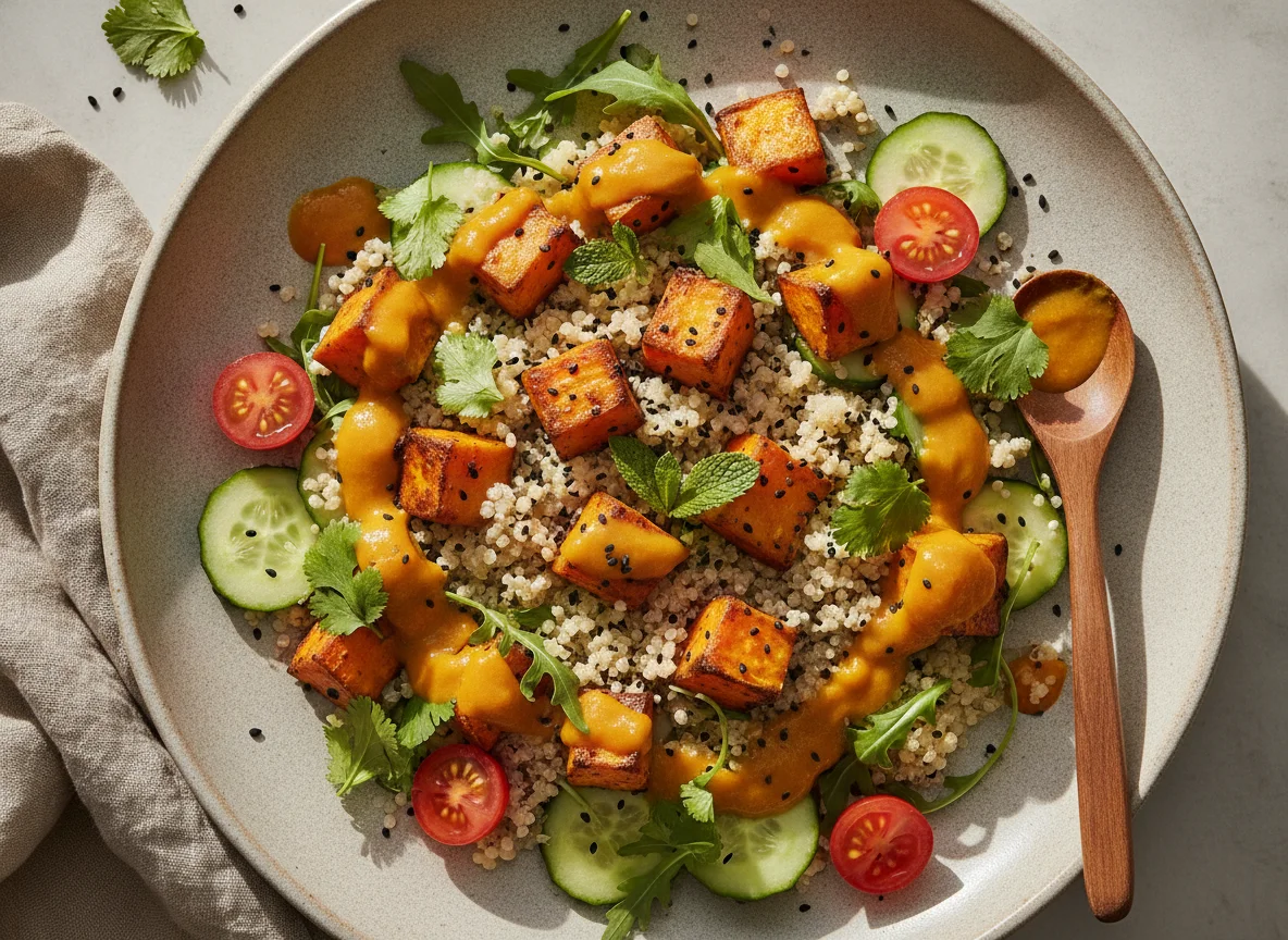 Salada de Batata Doce Assada com Molho de Manga e Quinoa photo