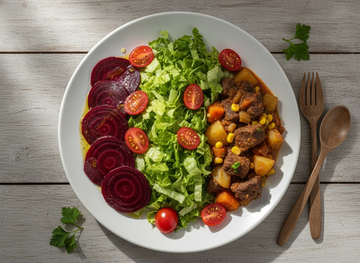 Salada de Beterraba, Alface e Ensopado photo