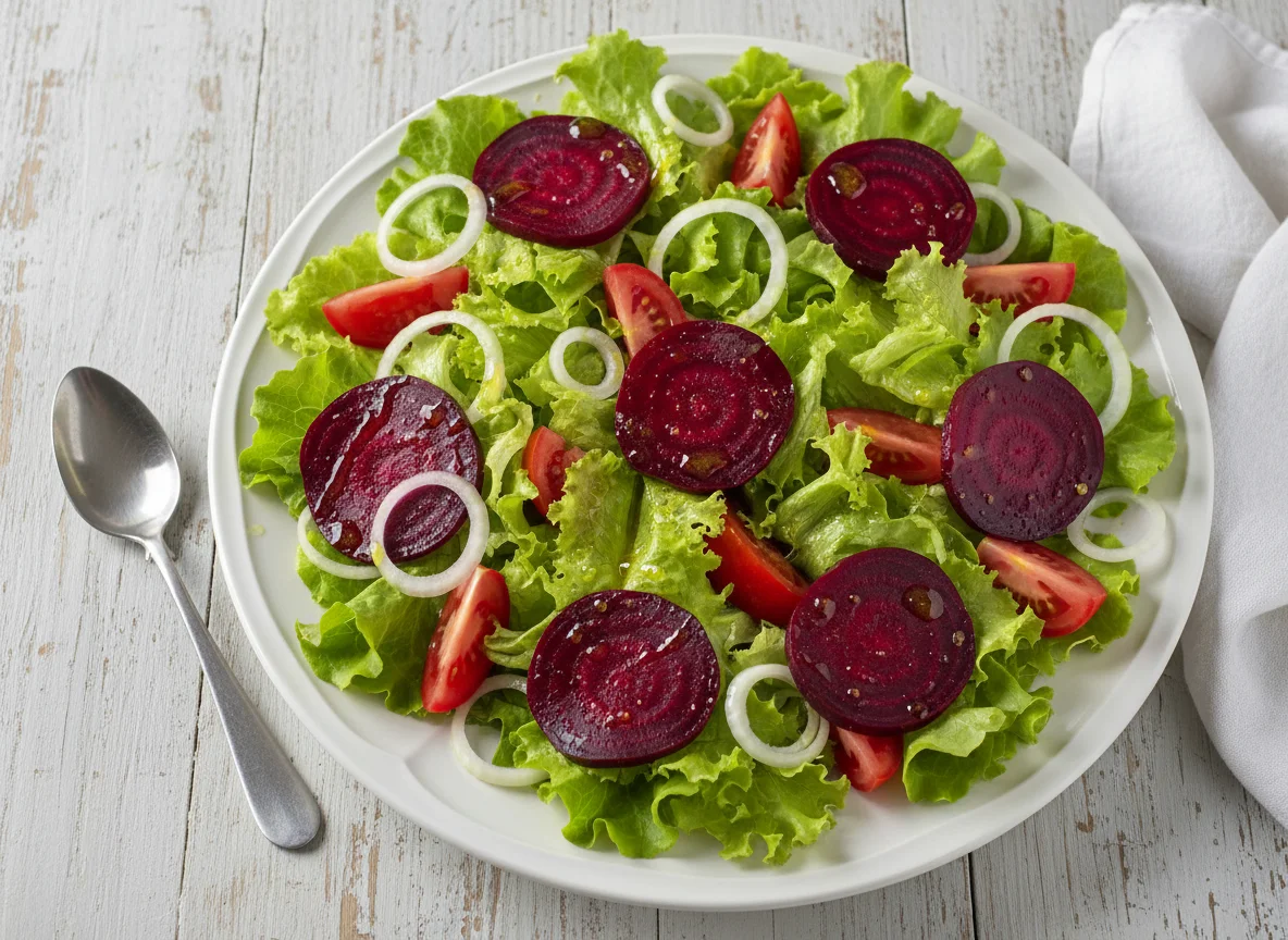 Salada de beterraba, alface, tomate e cebola photo