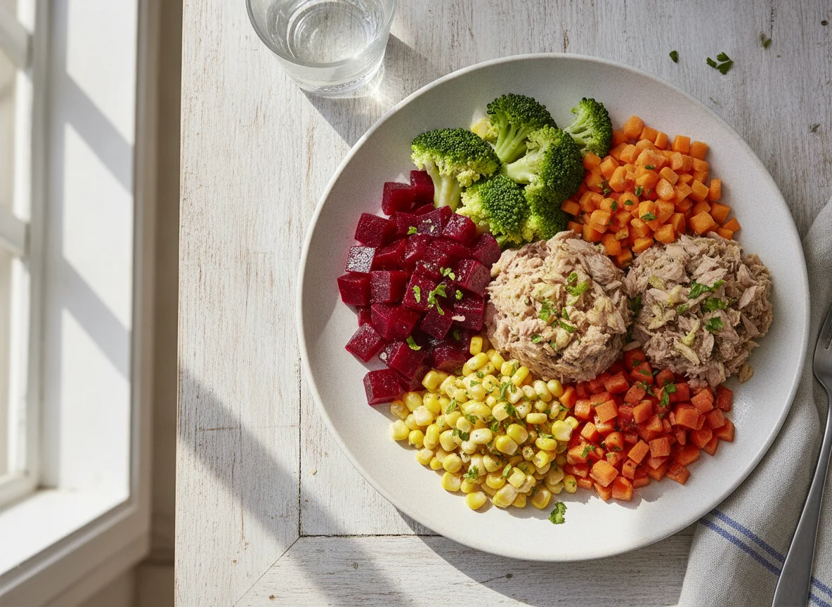Salada de Beterraba, Brócolis e Milho com Atum photo